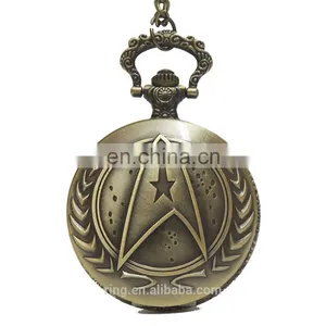 Fashion Bronze Star Trek Star Fleet Dome Bronze Quartz Pocket Watch Analog Pendant Necklace Men Women thumbnail-1