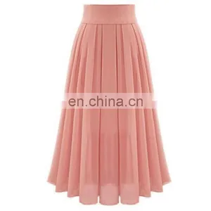 2020 New Arrivals Autumn Women Pleated High Waist Skirts Ladies Solid Color Chiffon Long Skirt Women's Skirts thumbnail-3
