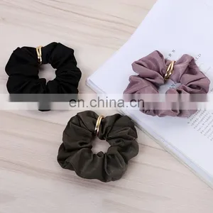 Ladies Winter Ruched Hair Rope Plain Color Imitation Pearl Pendant Charms Ponytail Holder Geometric Large Intestine Scrunchies thumbnail-1