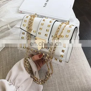 Messenger Bag Chain Shoulder, Bag Female Rivets Jelly Rivet Handbag Metal Buckle Transparent Square Pvc Handbag Clear Jelly Bag/ thumbnail-4