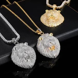 Fashion Animal Lions Men Pendant Necklaces Unisex Hip-hop Copper Cubic Zirconia With Charm Rope Chains thumbnail-1