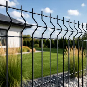 Black PVC 3D Bending Welded Fence Easy Assemble Home Garden Perimeter Mesh Panel thumbnail-1