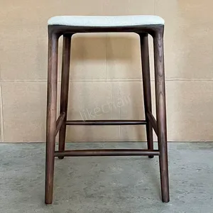 Modern Solid Wood Frame Fabric Cushion Bar Stool Coffee Shop Outdoor Contemporary Counter High Chair thumbnail-2