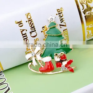 Gold Plating Enamel Christmas Tree Brooch thumbnail-3