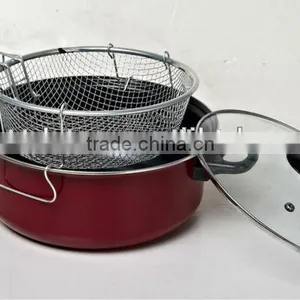 3pcs/ 3 Pcs Non Stick Carbon Steel Cookware Sauce Pot Pan With Metal Frying Basket Crisp Potato thumbnail-2