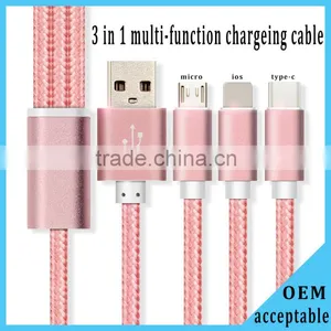 Multi-function Usb Multi Charger Charging Plug USB Data Line Cable 8pins Micro Type c 3 in 1 for IPhone and Android thumbnail-2