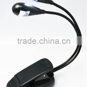 Black Clip on 2 Dual Arms 2LEDs Fleible Book Music Stand Light Lamp for Pianos/Ebook Reading(Powered By 3 * AAA Batteries) thumbnail-2