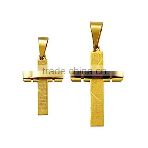 Hot Sale Gold Plated Jewelry Stainless Steel Scriptures Cross Necklace Pendant thumbnail-2
