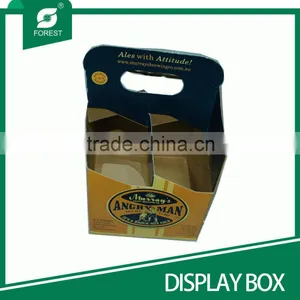 CUSTOM BRAND BEVERAGE DISPLAY BOX KRAFT PAPER MATERIAL 4 BOTTLES BEER CARRIERS WITH HANDLE thumbnail-1