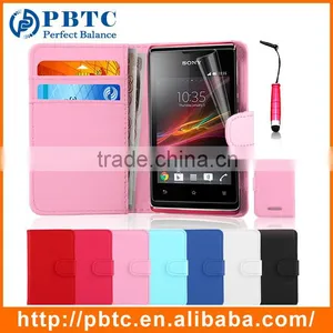 Set Screen Protector Stylus And Case For Sony Xperia E Dual C1605 , Black Leather Wallet Phone Case For Mobile Phone Accessory thumbnail-6