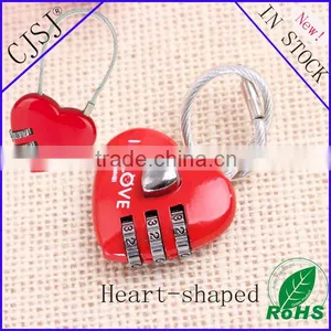 CH-28A Lovely 3 Digit Love Red Heart-shaped Cable Padlock thumbnail-1