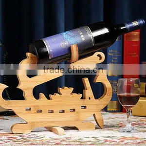 Eco Friendly Boat Shape Bamboo Wine Rack, Wine Holder thumbnail-2
