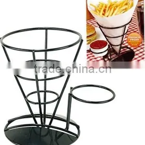 French Fry Holder Stand Conical Basket Wire Dipping Sauce Condiment thumbnail-1