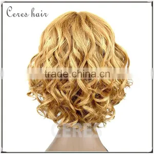 Human Hair+futura Fiber Blonde Wigs Short Curly Machine Made Blend Material Wig thumbnail-1