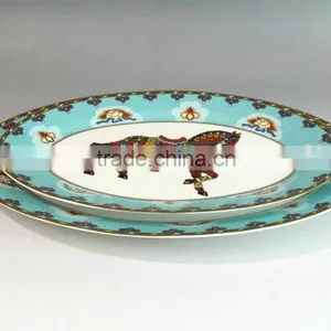 Dinnerware Bule Gold Custom Printed Ceramic Plate thumbnail-4