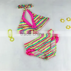 2016 Brand Baby Blue Strings Girls Swimsuit Print Bikini thumbnail-3