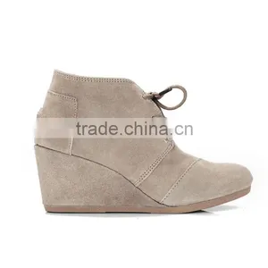 Taupe Suede Women Desert Wedges Ankle Boots thumbnail-1