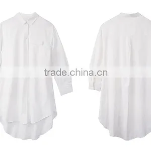 Lady's Loose Casual Long Sleeve Solid White Blouses thumbnail-5