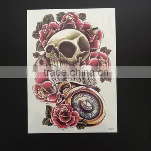 WX- 015 Flower Skull Temporary Tattoo Sticker/ CMYK Tattoos/Skin Safe Body Art Tattoo thumbnail-1