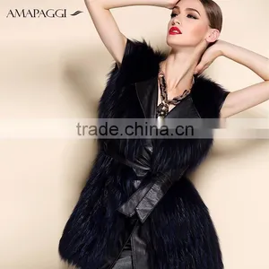 Hot Sale Dark Blue Sliver Fox Fur Vest With Leather Vest thumbnail-2