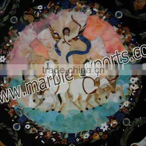 Italian Inlay Marble Dinning Table Top, Round Black Pietra Dura Table Top thumbnail-5
