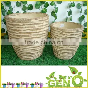 Outdoor Home Striped Fiber Clay Plant Pot Planter thumbnail-1