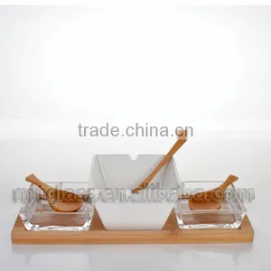 Wooden Spoon Set of Three White Ceramic Soup Bowl,dog Bowl thumbnail-1