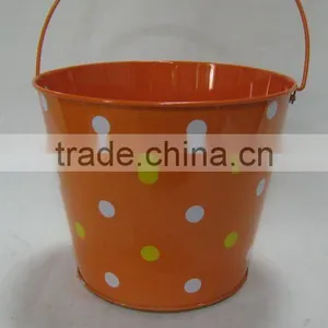 Tin Flower Pot With Handle Printing Finished Round Shape thumbnail-1