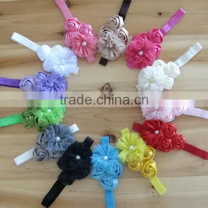 Satin Rose Flower With Pearl in Center Headband for Kids Hair Accessories thumbnail-1