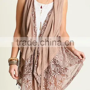 Women Lace Trim Printed Vest With Tie For Layered Outer Wear thumbnail-2
