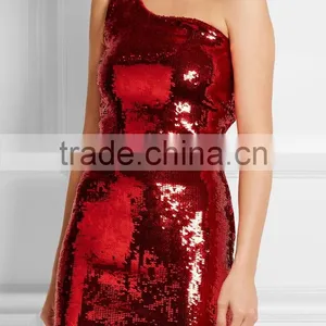 Chic One-shoulder Sparkling Sequin Fabirc Mini Dress Latest Club Party Dresses HSD5612 thumbnail-3