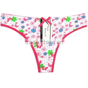 Flower Printing Underwear Breathable Cotton T-back Sexy Thong thumbnail-2