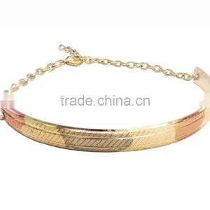 Three Tone Plated Bangle Bracelet With Extension Link Chain thumbnail-1
