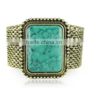 Retro Style Big Turquoise Gold Bangle Yiwu Wide Turquoise Cuff Bangle for Rock Jewelry thumbnail-1