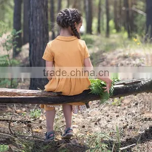 Classic Peter Pen Collar Mustard Linen Girl Child Dress Doild Kid Dress thumbnail-3