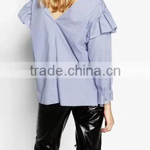 Runwaylover EY2388B 2017 New Style Ladies Fashion Falbala Stripe Blouse thumbnail-4