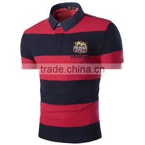 2016 Custom Factory Wholesale Striped Tee Shirt Men Short Sleeve Polo Turn-down Collar Man Shirt thumbnail-2