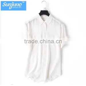 High End Womens 100% Silk Short Sleeve Plain Formal Blouse thumbnail-1