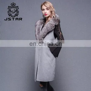 Lamb Fur Collar Female Fashion Double Side Cashmere Coat thumbnail-1