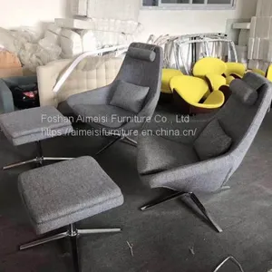 Modern Living Room Furniture Leather Cushion Metal Leg Lounge Chairs thumbnail-5