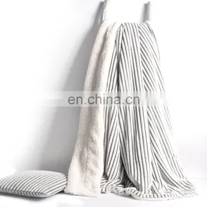 March New Products Striped Super Fluffy Reversible Sherpa Throw Grey Blanket for Your Living Room and Bedroom thumbnail-4