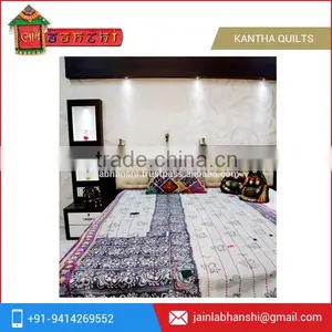Vintage Kantha Bedspread Throw Cotton Blanket Ralli Gudari Home Decor Reversible Quilt Different Colours Tapestery thumbnail-1