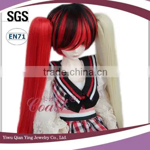 Red and Black Synthetic 1 Bjd Wigs for Doll With Two Straight Ponytail thumbnail-4