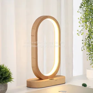 Modern Smart Sensing LED Table Lamp Wood Charging Battery USB Wood LED Desk Lamp for Study Bedroom Bedside Reading Night Lamp thumbnail-1