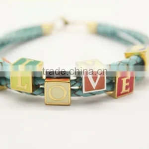 DIY Handmade Cube Letter Alphabet Custom Leather Bracelet thumbnail-4