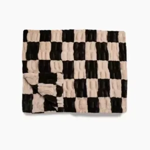Lola Blankets Softest Ever Checker Faux Fur Blankets Double Sides Luxury Ruched Minky Throw Blanket Zero Shedding No Shedding thumbnail-1