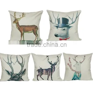 Popular Chiristmas Home Decorative Deer Printing Linen Cheap Cushion Cover thumbnail-1
