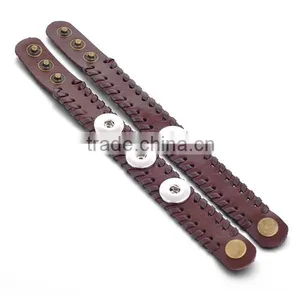 2015 Hand Knitting Interchangeable 18mm Ginger Snap Button Bracelet Pulseras Leather Snap Bracelets thumbnail-4