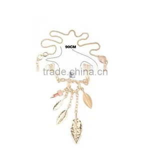Gold Blossom Leaf Long Pendant Necklace thumbnail-1