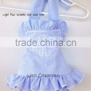 2015 Hot Sale Gingham Seersucker Ruffle Shirt for USA Children Blouses thumbnail-2